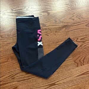 Victoria's Secret VSX Sport knockout Black Leggings one leg side logo stripes M